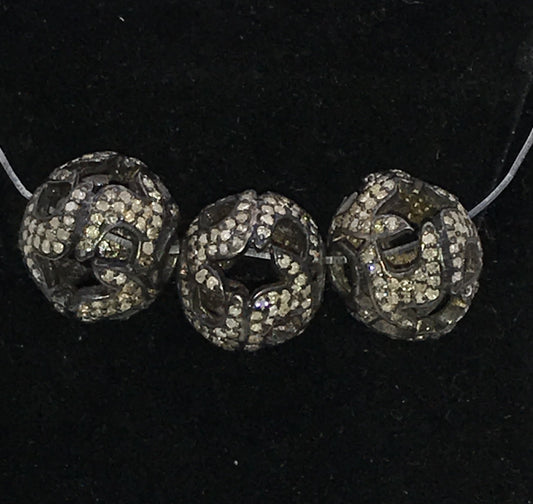Round Filigree Pave Diamond Beads