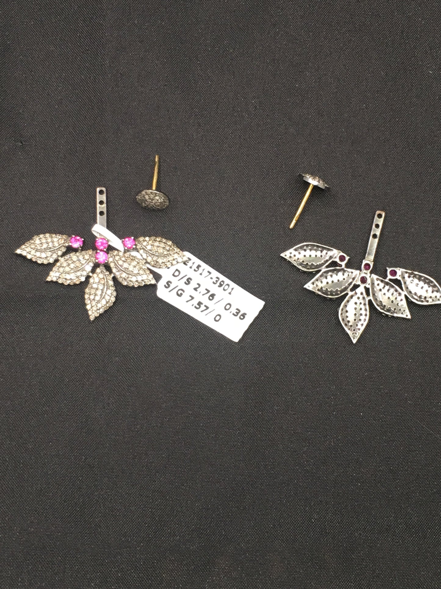 Flower Diamond Silver Earring .925 Oxidized Sterling Silver Diamond Earring, Genuine handmade pave diamond Earring Size 1.56"(32 x 39 MM )
