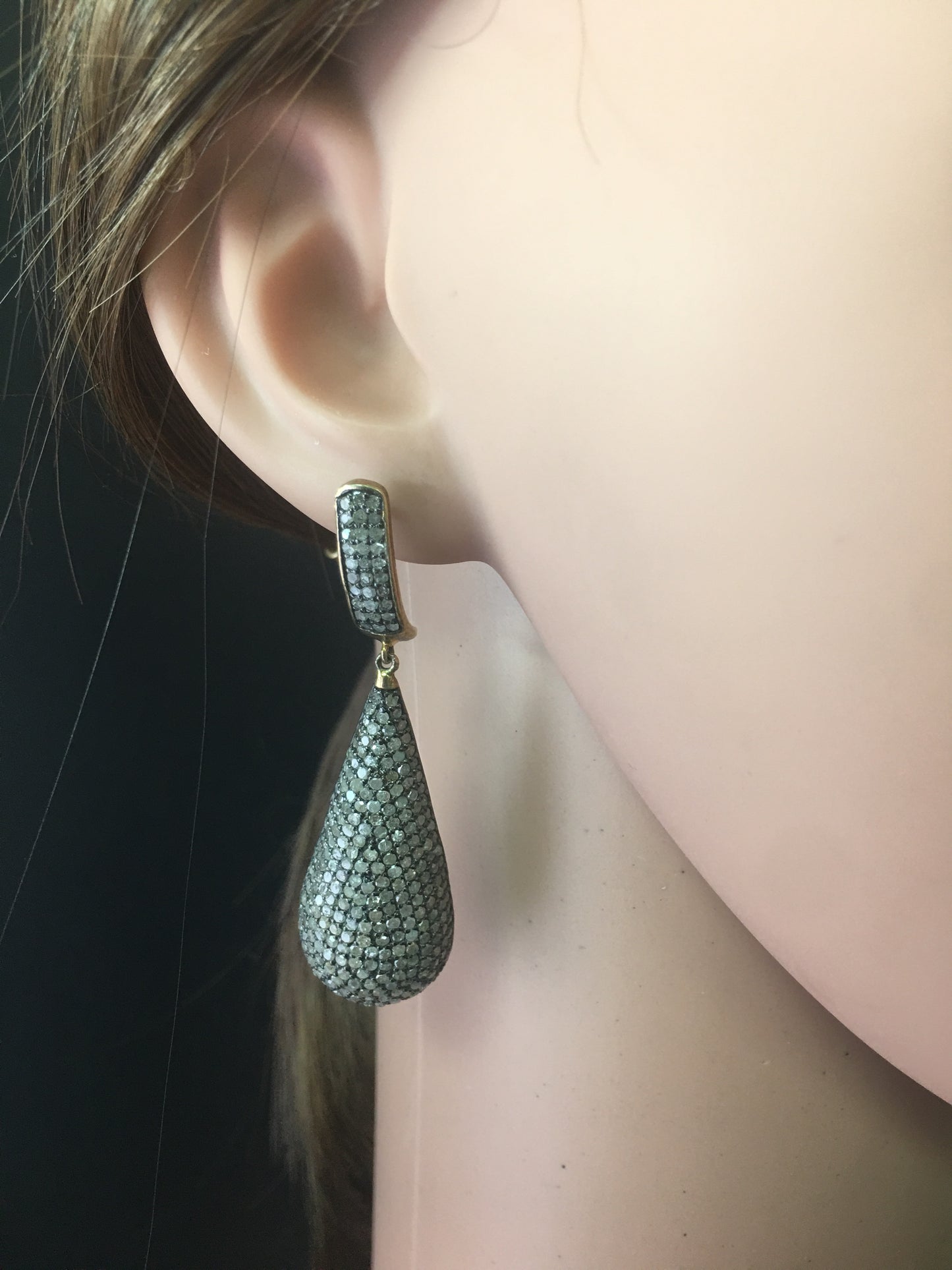 Diamond and Silver Black Rhodium Finish Earrings