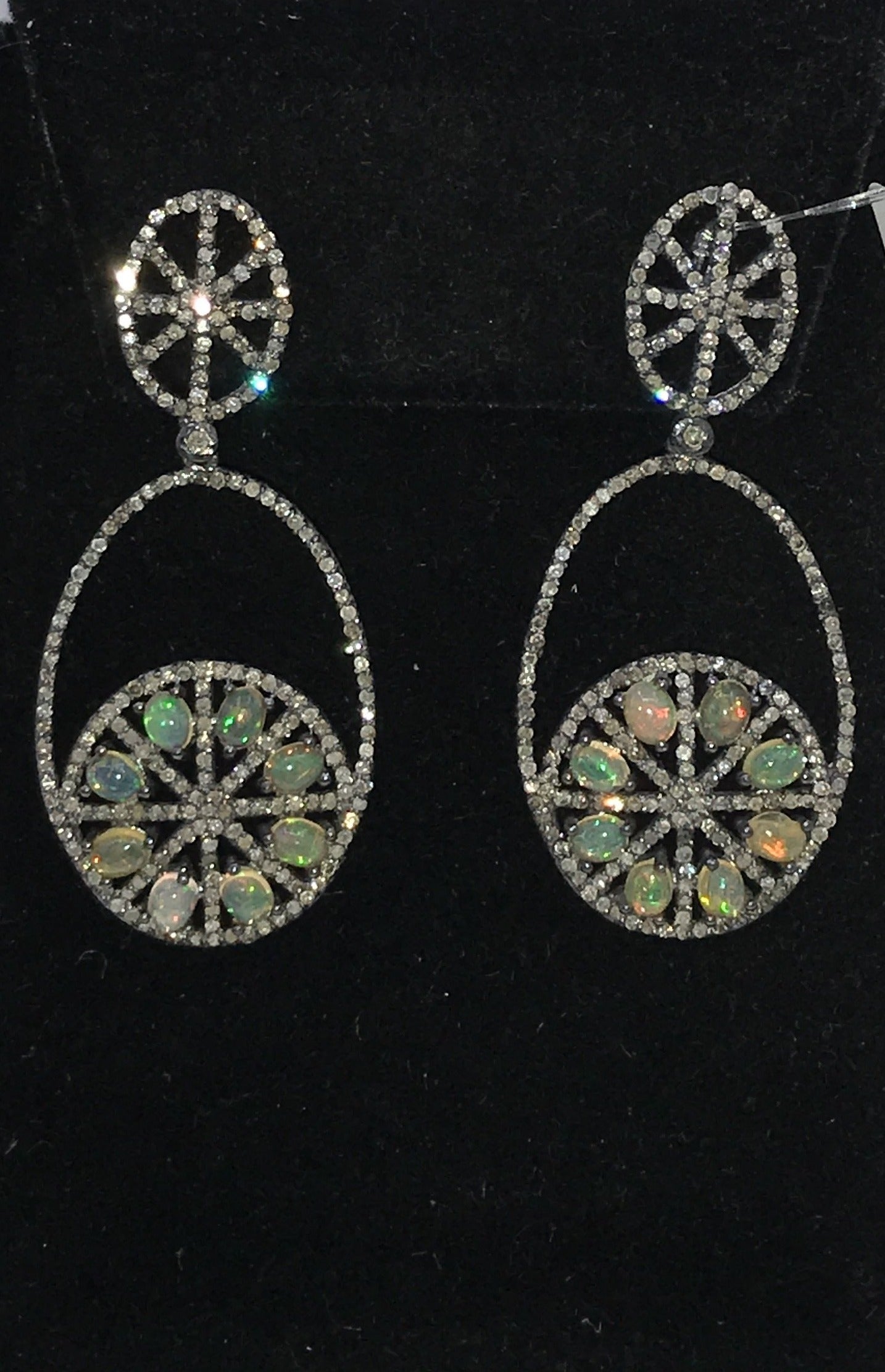 Oval Shape Opal and Diamond Earring
