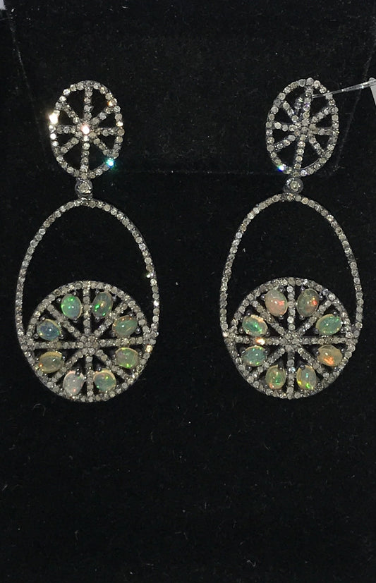 Oval Shape Opal and Diamond Earring