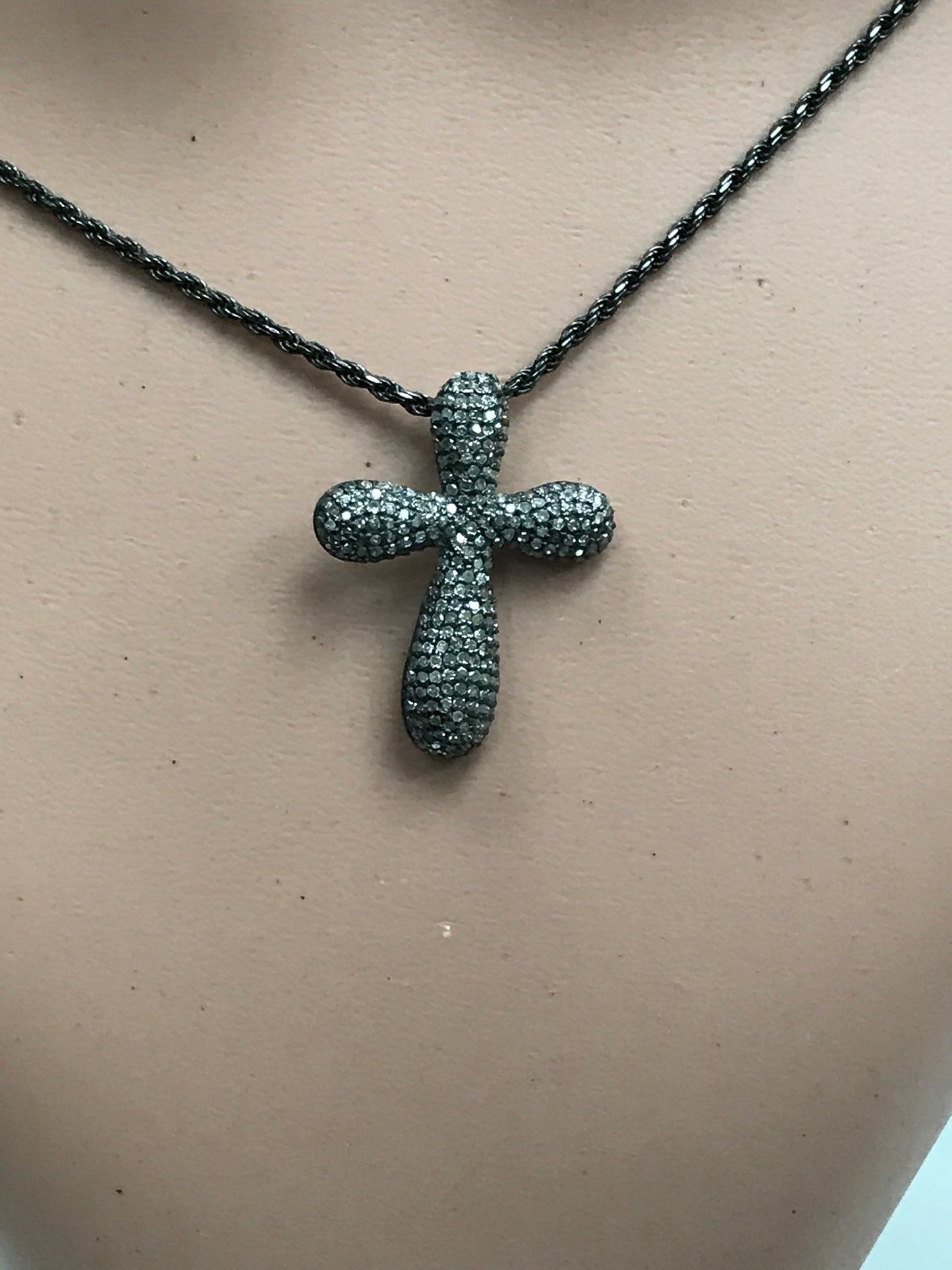 Diamond Round Shape Cross Diamond Pendant, Pave Diamond Pendant, Round Shape Cross Necklace, Approx 26 x 20mm. Sterling Silver