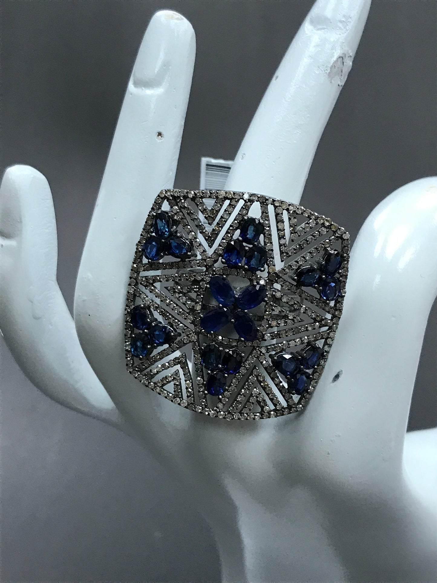 Square Diamond Ring with Sapphire Stone