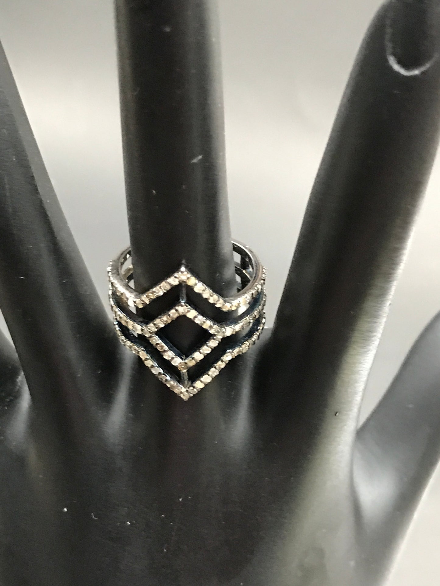 Pave Diamond Ring .925 Oxidized Sterling Silver Diamond Ring, Genuine handmade pave diamond Ring Size Approx 0.84"(18 x 21 MM)