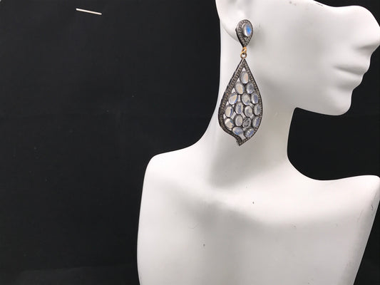 Diamond and Rainbow Moonstone Earring