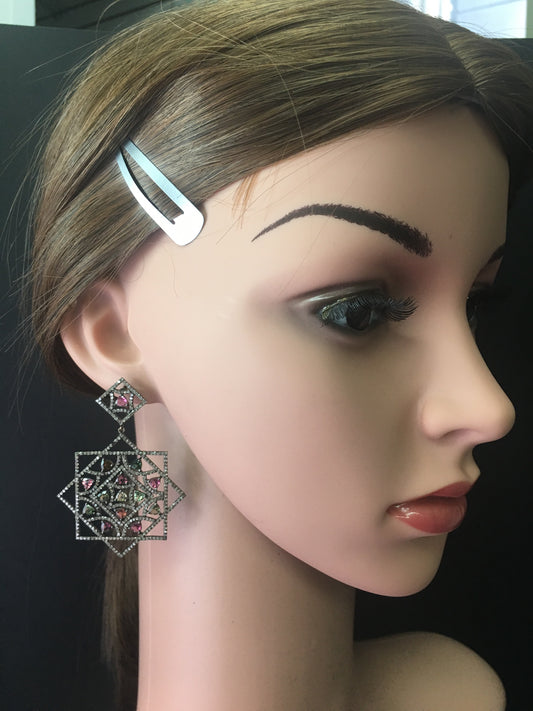 Diamond and Multi Tourmaline Earrings