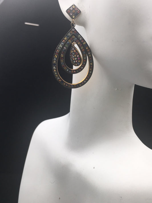 Diamond Silver Earring .925 Oxidized Sterling Silver Diamond Earring, Genuine handmade pave diamond Earring