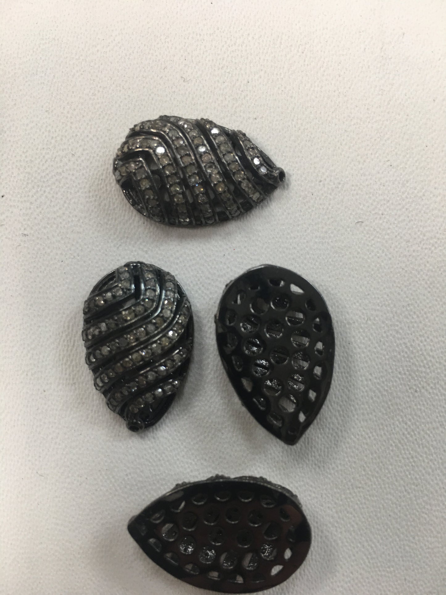 Flat Drop Shape Silver Pave Diamond Beads .925 Oxidized Sterling Silver Diamond Beads, Genuine handmade pave diamond Beads Size Approx 0.80"(6 x 14 x 21 MM)