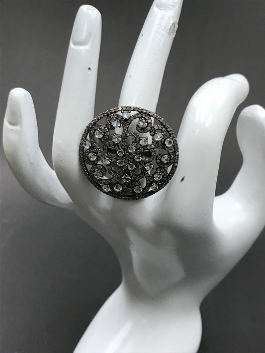 Diamond and Rainbow Moonstone Silver Rings