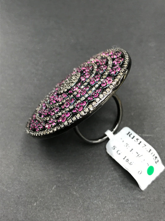 Round Pave Diamond Ring .925 Oxidized Sterling Silver Diamond Ring, Genuine handmade pave diamond Ring Size Approx 1.68"(42 MM)