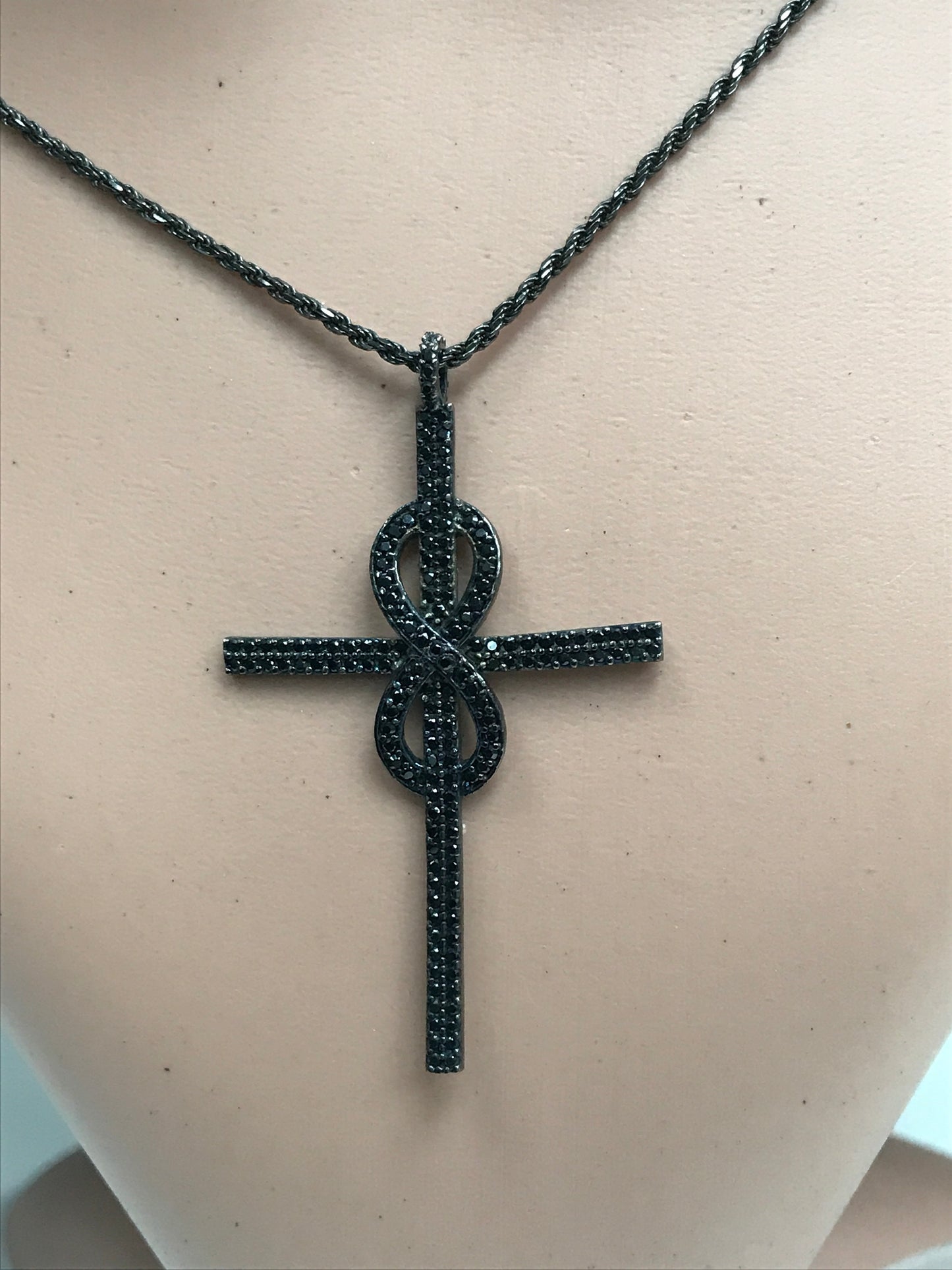 Fancy Cross Black Spinel Charm