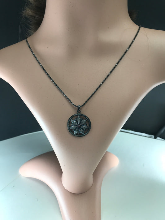 Flower on Disc Diamond Pendant