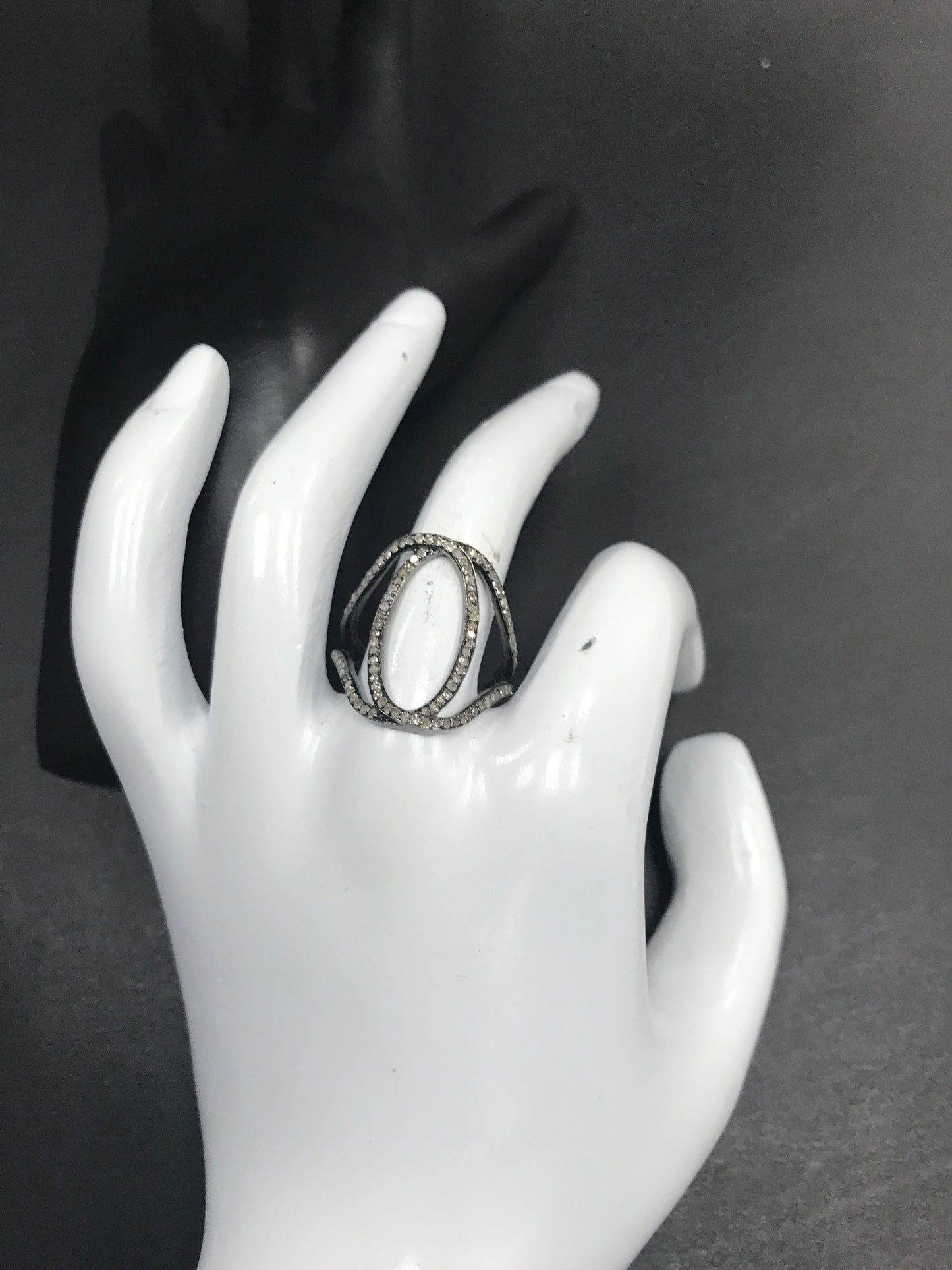 Diamond Round Loop Diamond Ring, Pave Diamond Ring, Pave Round Loop Ring, Approx 21 x 19mm. Sterling Silver
