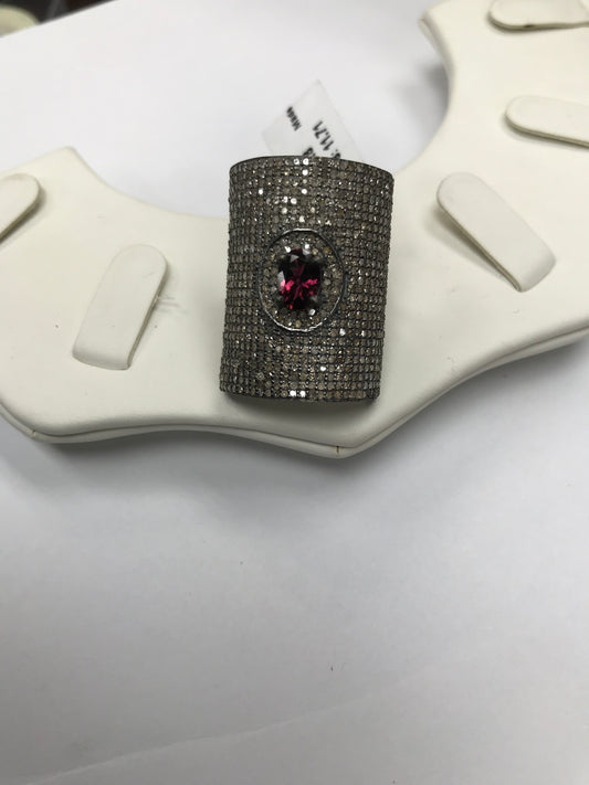 Square Shape Diamond Ring with Blue Opal Stone