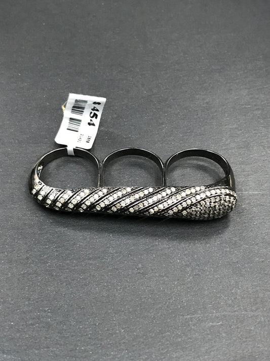 Pave Diamond Ring,Diamond Ring,Long Triple Finger Ring, Approx 2.20''( 58mm) Oxidised Silver