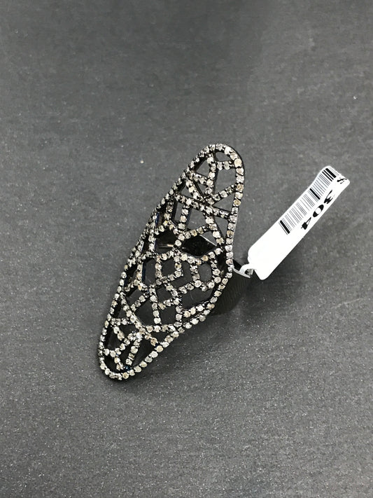 Pave Diamond Ring .925 Oxidized Sterling Silver Diamond Ring, Genuine handmade pave diamond Ring Size Approx 1.52"(20 x 38 mm)