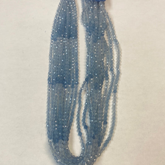 AQUMARINE BEADS ROUND FACETED 3-4MM