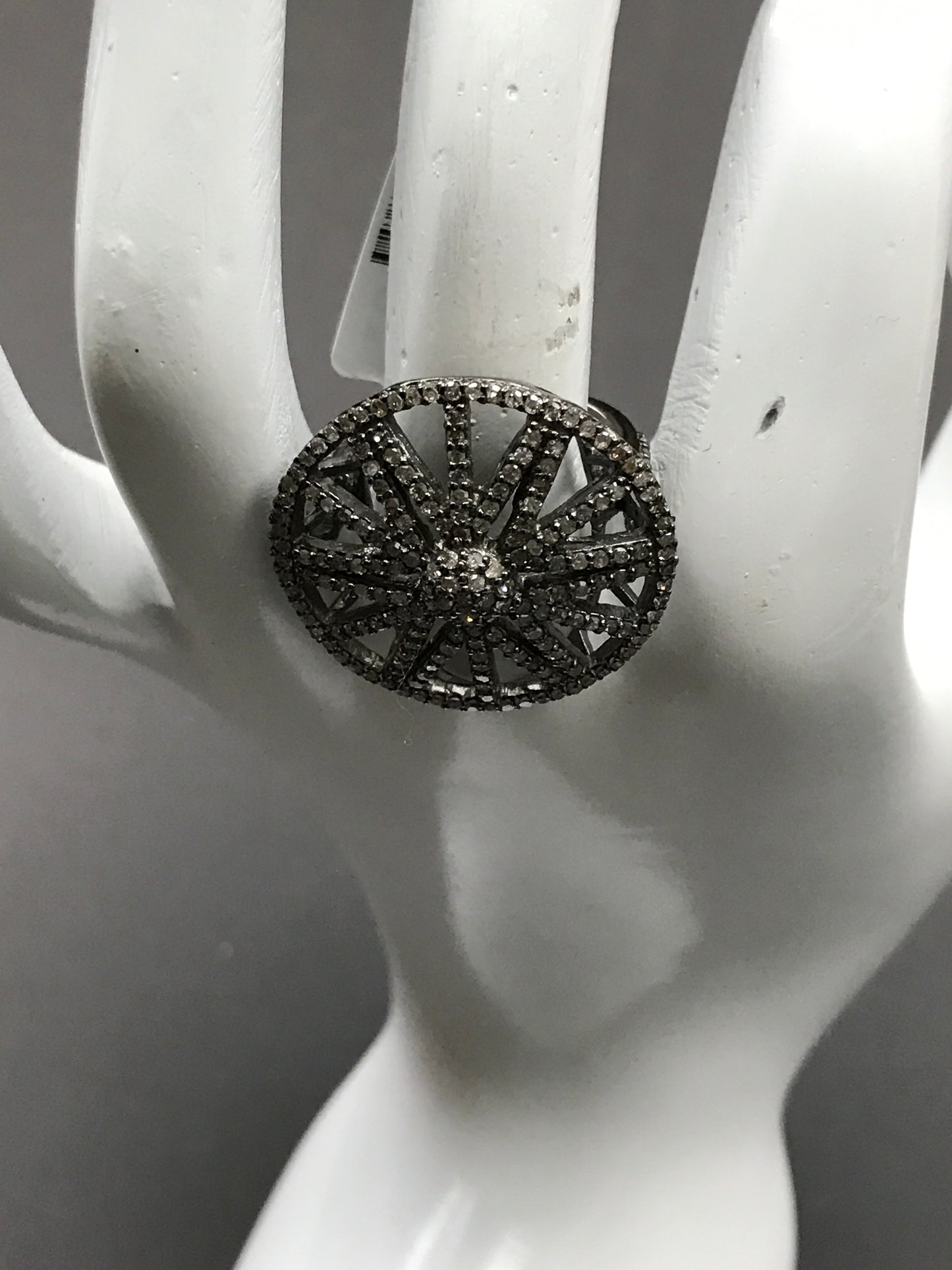 Diamond Round Shape Diamond Ring, Pave Diamond Ring, Pave Round Shape Ring, Approx 23 x 23mm. Sterling Silver