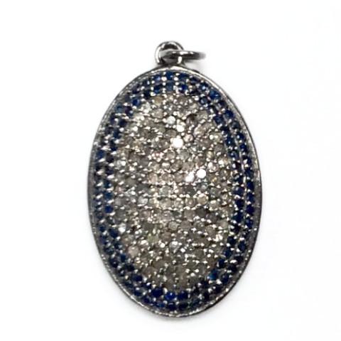 Oval Ruby Diamond Charm .925 Oxidized Sterling Silver Diamond Charms, Genuine handmade pave diamond Charm Size Approx 1.04"(Size 26 x 18 MM)