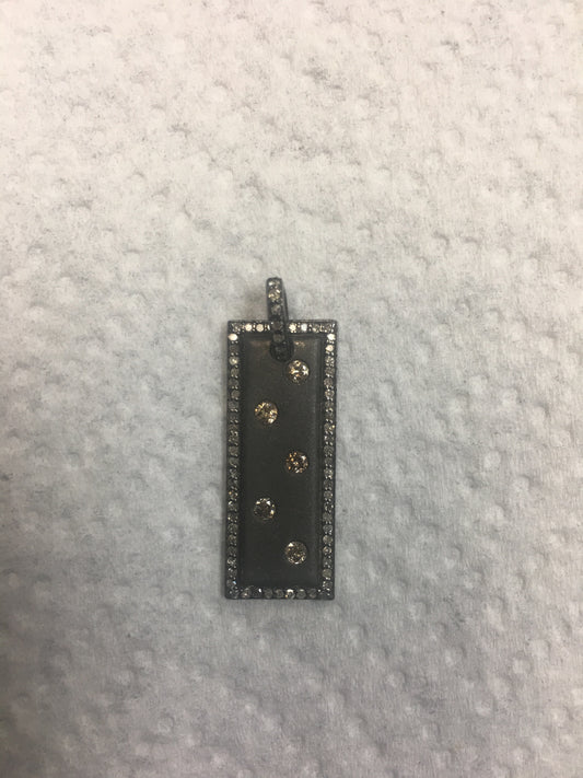 Rectangle Diamond Pendant .925 Oxidized Sterling Silver Diamond Pendant