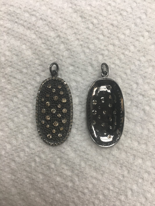 Oval Shape Diamond Pendant .925 Oxidized Sterling Silver Diamond Pendant, Genuine handmade pave diamond Pendant.