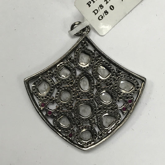 Silver Diamond Pendant With Diamond Slices And Ruby