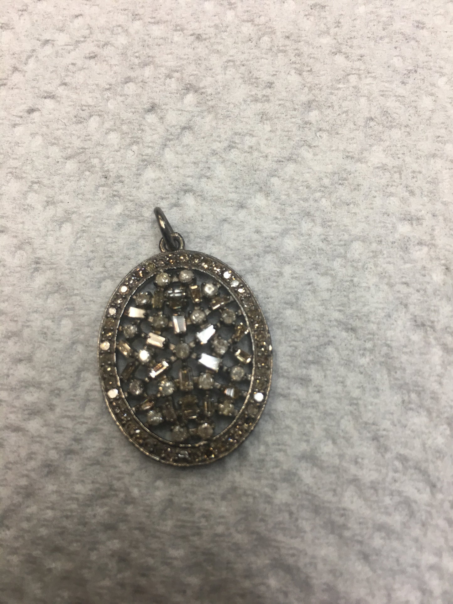 Oval Shape Diamond Pendant .925 Oxidized Sterling Silver Diamond Pendant, Genuine handmade pave diamond Pendant.