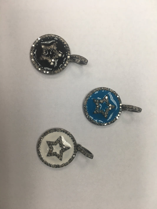 Round Disk On Star Shape Diamond Pendant