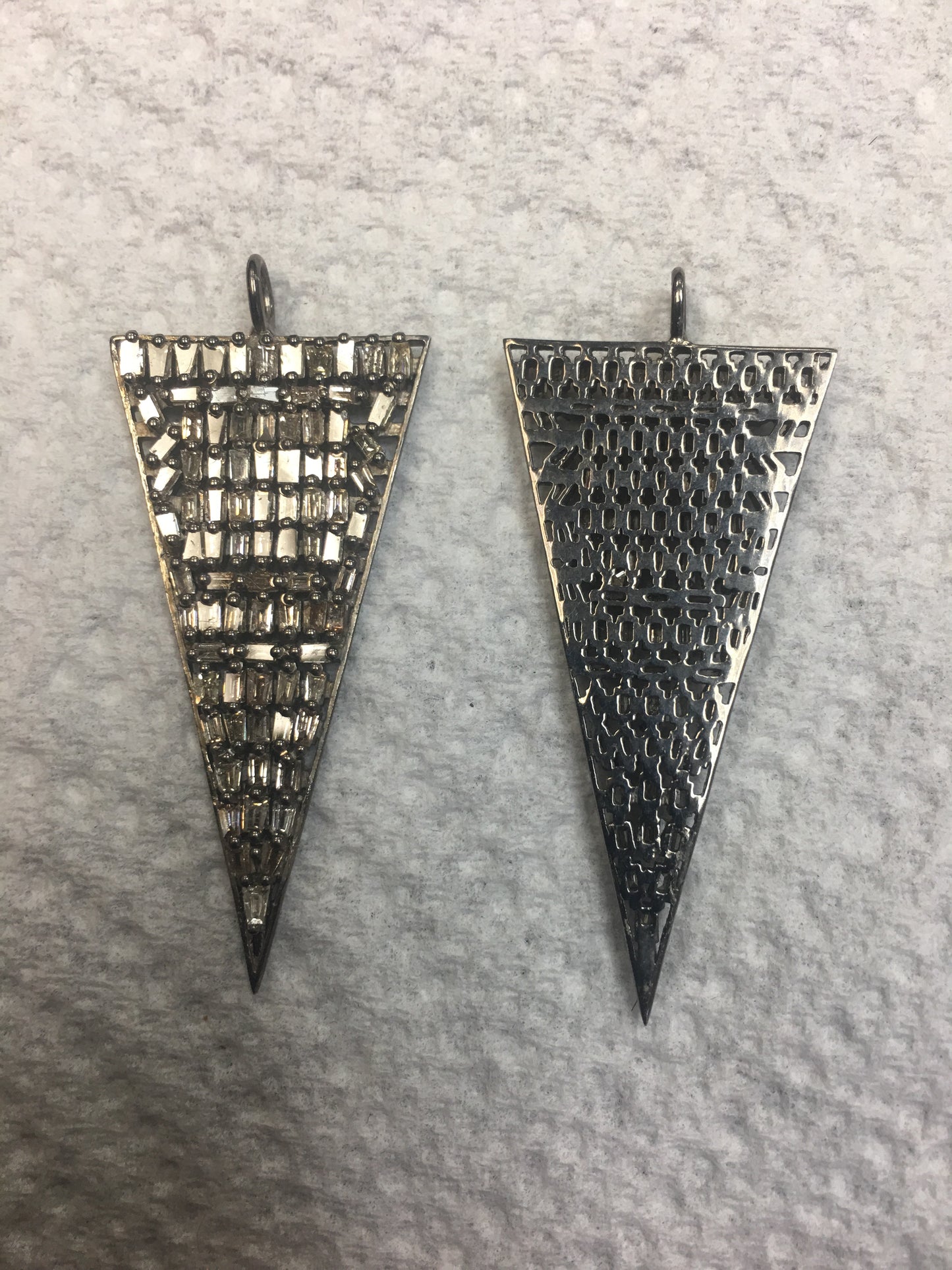 Triangle Shape BaguettebDiamond Pendant .925 Oxidized Sterling Silver Diamond Pendant