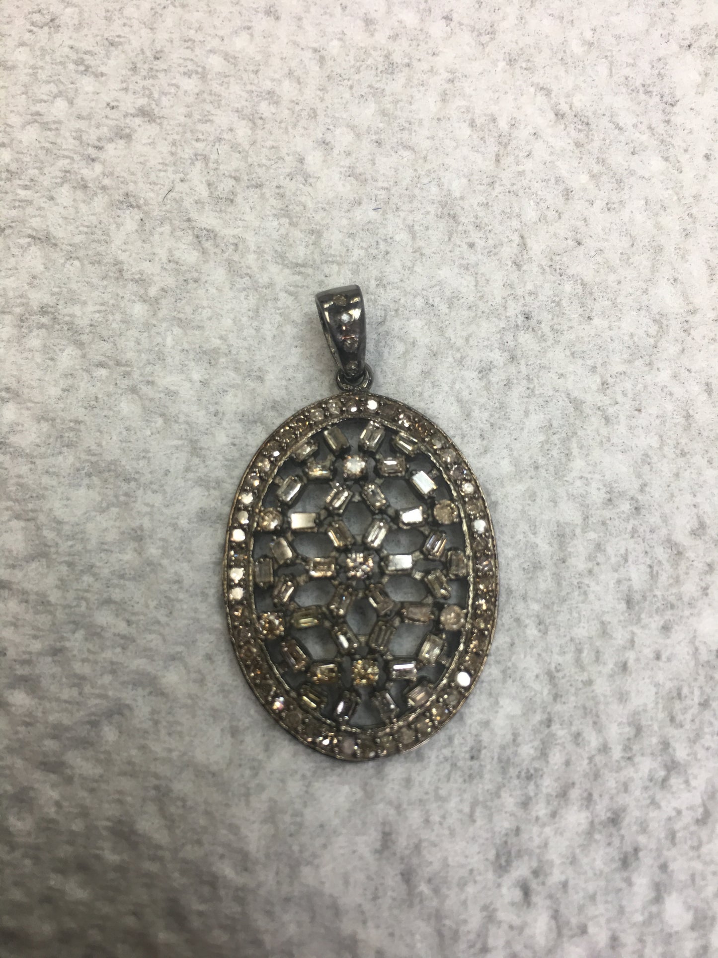 Oval Shape Diamond Pendant .925 Oxidized Sterling Silver Diamond Pendant, Genuine handmade pave diamond Pendant.