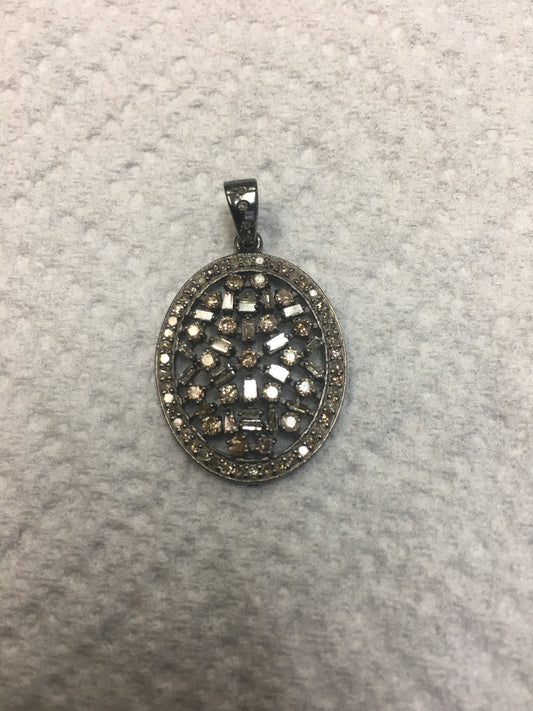 Oval Shape Diamond Pendant .925 Oxidized Sterling Silver Diamond Pendant, Genuine handmade pave diamond Pendant.