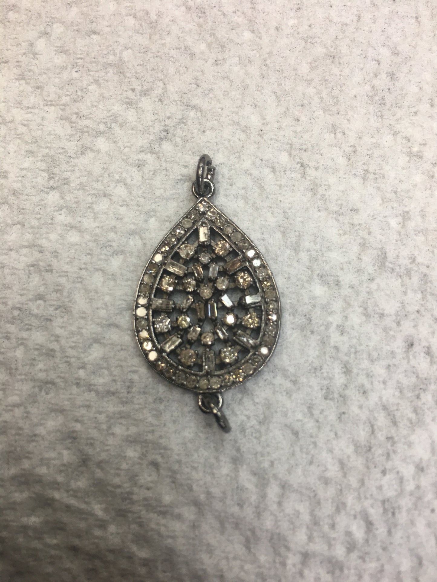 Pear Shape Diamond Connector .925 Oxidized Sterling Silver Diamond Pendant, Genuine handmade pave diamond Pendant.