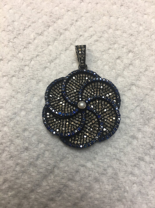 Flower Shape Diamond Pendants Charms, Approx 30 MM