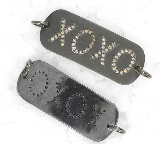 XOXO Silver Diamond Charm .925 Oxidized Sterling Silver Diamond Charms, Genuine handmade pave diamond Charm.