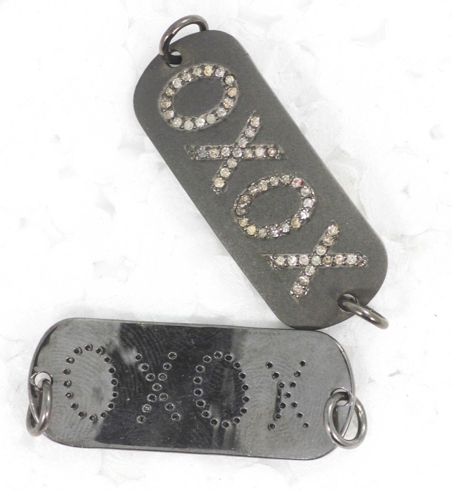 XOXO Silver Diamond Charm .925 Oxidized Sterling Silver Diamond Charms, Genuine handmade pave diamond Charm.