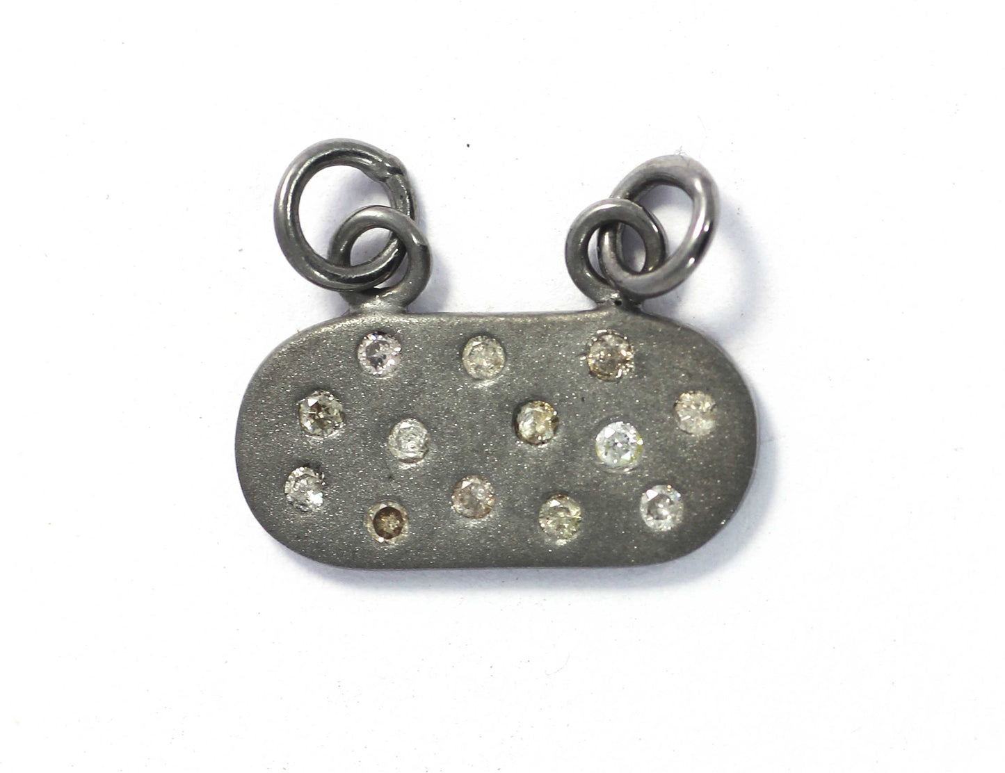 Capsule Shape Diamond Pendant .925 Oxidized Sterling Silver Diamond Pendant, Genuine handmade pave diamond Pendant.