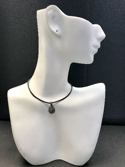 Drop Shaped Diamond Pendant .925 Oxidized Sterling Silver Diamond Pendant, Genuine handmade pave diamond Pendant Size 18 x 9 MM