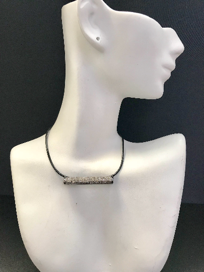 Diamond Necklace .925 Oxidized Sterling Silver Diamond Necklace, Genuine handmade pave diamond Necklace Size 38 x 6 MM