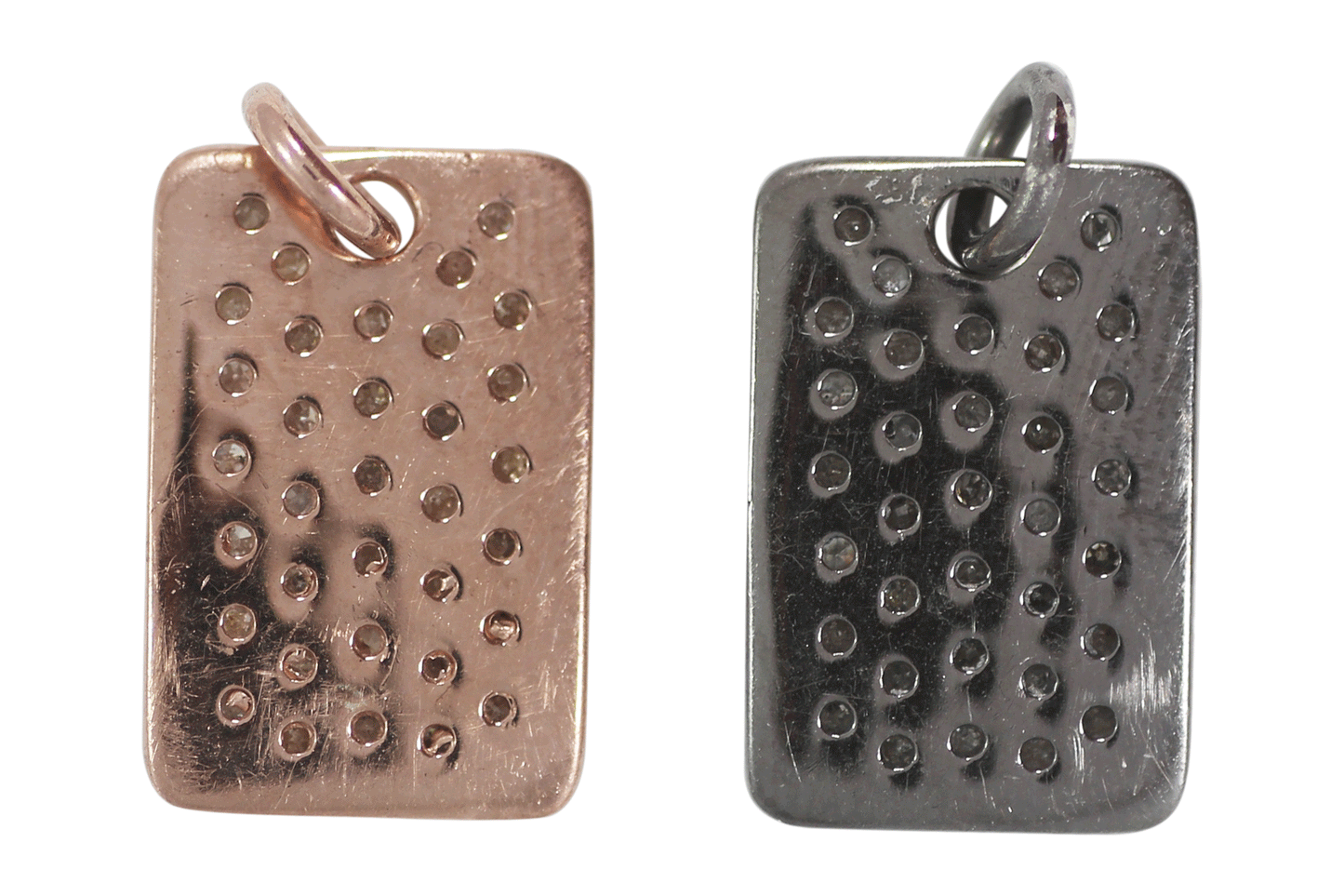 Rectangle Shape Silver Pave Diamond Pendant .925 Oxidized Sterling Silver