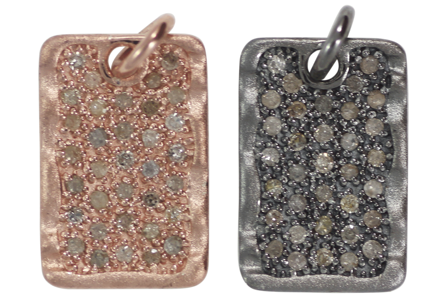 Rectangle Shape Silver Pave Diamond Pendant .925 Oxidized Sterling Silver