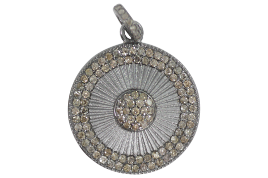 Round Shape Silver Pave Diamond Pendant .925 Oxidized Sterling Silver Diamond Pendant, Genuine handmade pave diamond Pendant Size 24 MM