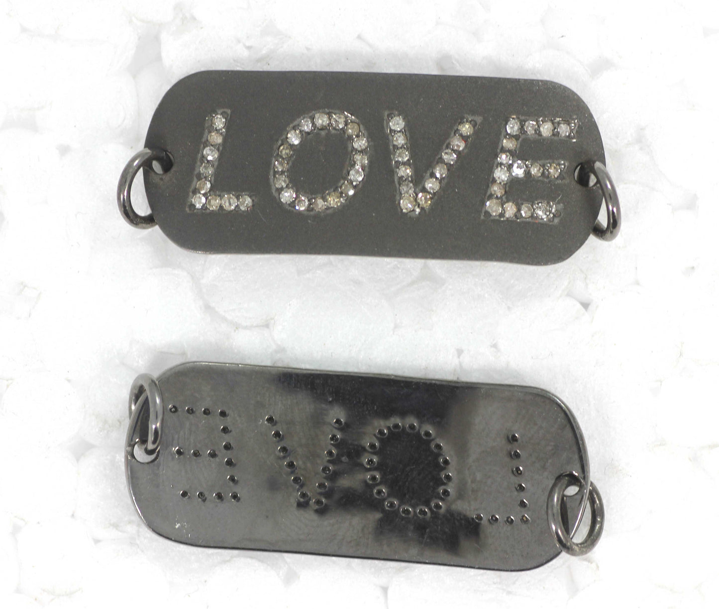 Love Silver Diamond Charm .925 Oxidized Sterling Silver Diamond Charms, Genuine handmade pave diamond Charm.
