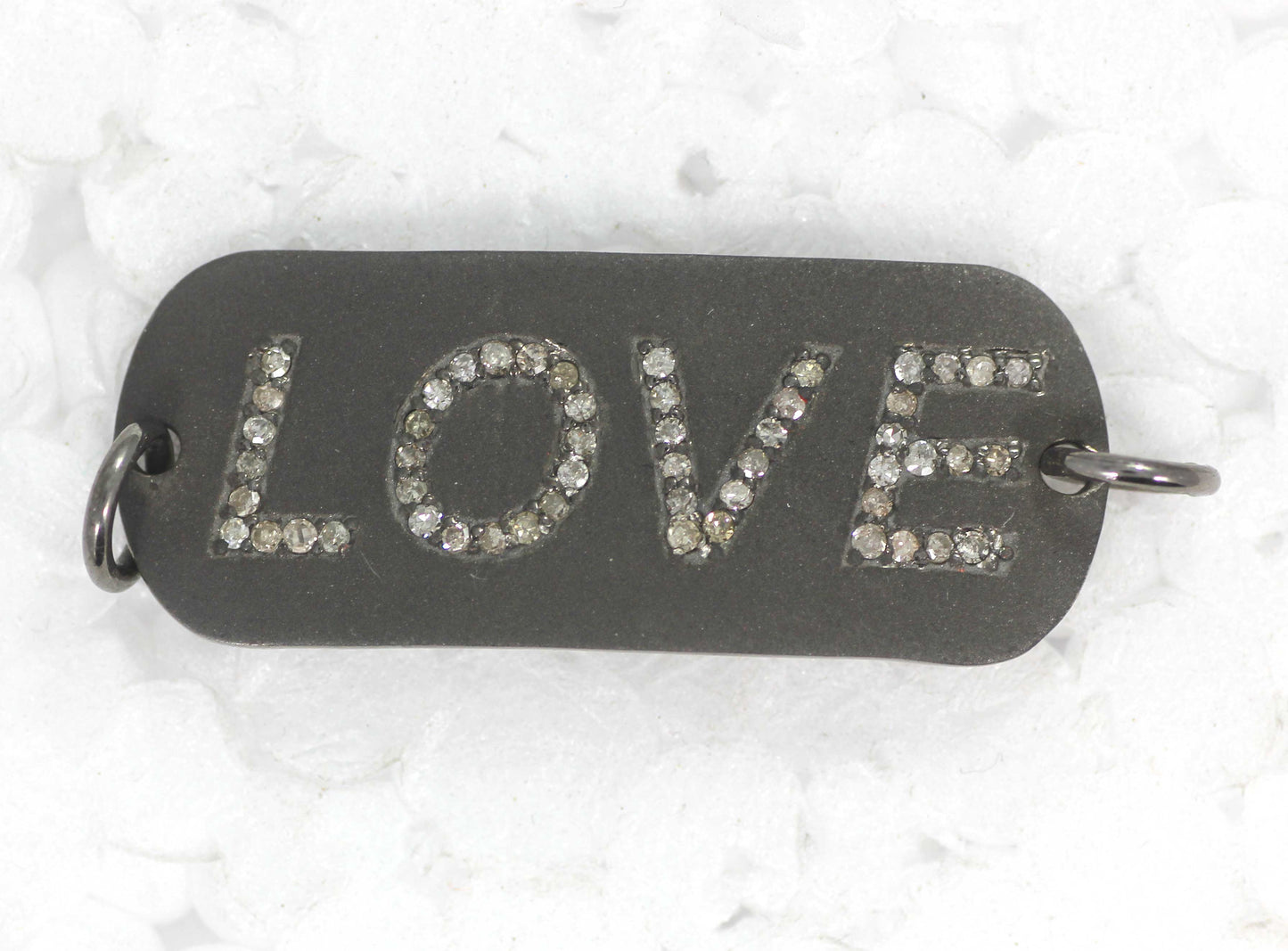 Love Silver Diamond Charm .925 Oxidized Sterling Silver Diamond Charms, Genuine handmade pave diamond Charm.