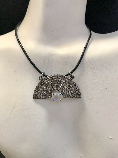 Silver Diamond Pendant .925 Oxidized Sterling Silver Diamond Pendant, Genuine handmade pave diamond Pendant Size Approx 1.40"(17 x 35 MM)