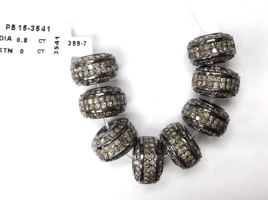 Donut Diamond Beads .925 Oxidized Sterling Silver Diamond Beads, Genuine handmade pave diamond Beads Size Approx 0.48"(7 x 12 MM)
