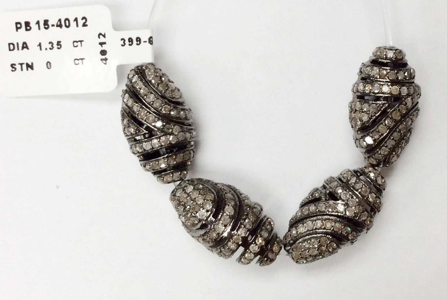 Oval Diamond Bead .925 Oxidized Sterling Silver Diamond Beads, Genuine handmade pave diamond Beads Size Approx 0.72"(10 x 18 MM)