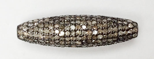 Long Barrel Shape Silver Pave Diamond Beads .925 Oxidized Sterling Silver Diamond Beads, Genuine handmade pave diamond Beads Size Approx 0.96"(6 x 24 MM)