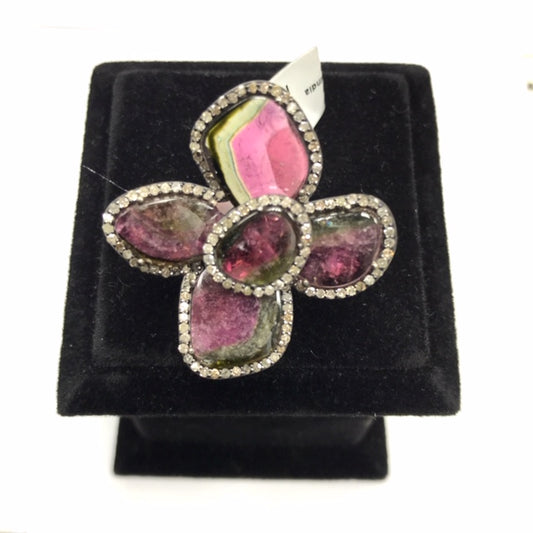 Flower Diamond Ring with Gemstones