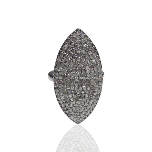 Pave Diamond Ring .925 Oxidized Sterling Silver Diamond Ring, Genuine handmade pave diamond Ring Size Approx 1.16"(14 x 29 MM)