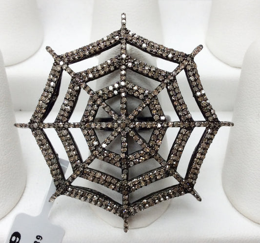 Pave Diamond Ring .925 Oxidized Sterling Silver Diamond Ring, Genuine handmade pave diamond Ring Size Approx 1.80"(45 x 45 MM)